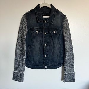 Black Rivet Denim Jacket w/ Fabric Sleeves - Charcoal Black